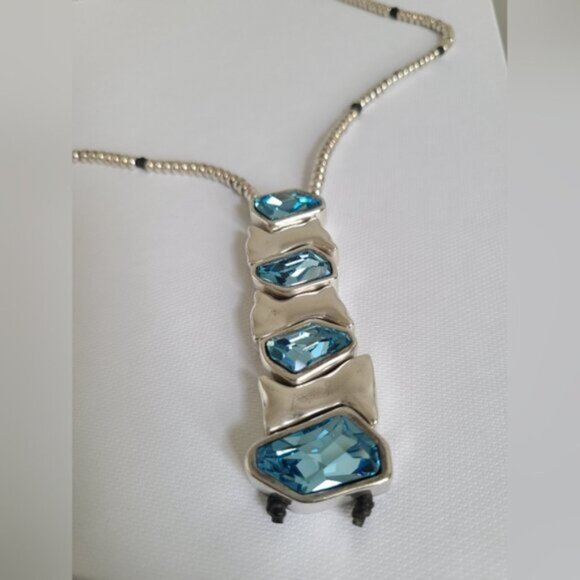 VIDDA Boho Chunky Silver Maximalist Lariat Blue Turquoise Swarovski Necklace - Picture 8 of 15